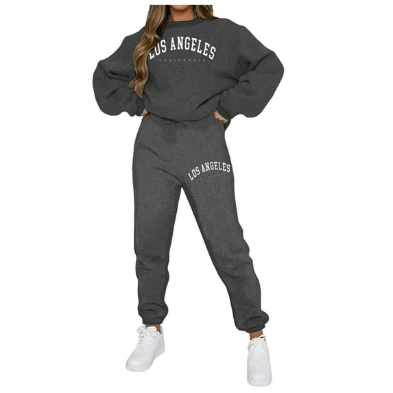 Hessimy Womens Two Piece Outfits Sweatsuit Set Oversized Half Zip Sweatshirt Wide Leg Sweatpants Lounge Set Tracksuit(GY1,L)
