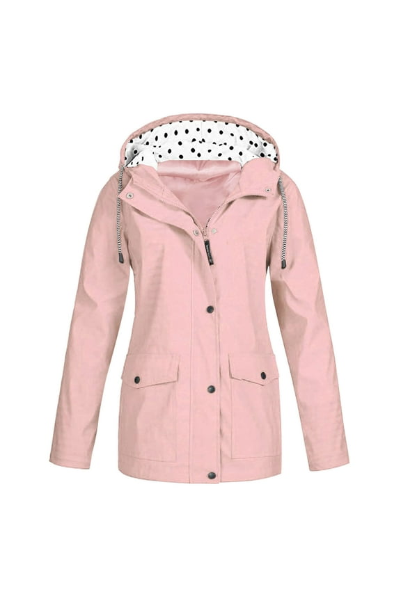 Womens Utility Anorak Jacket Lightweight Hooded Zip Up Style Coat with Snap Buttons Chest and Hand Pocketswinter jackets for women(Pink,XXL)