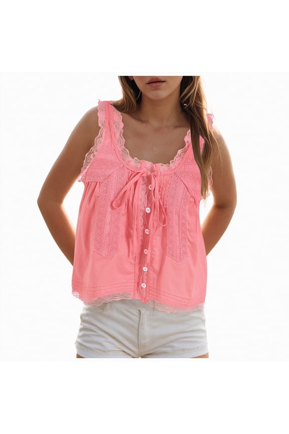 Womens V Neck Camisole Tank Top Strappy Cami Crop Tops Summer Outfits(Pink,S)