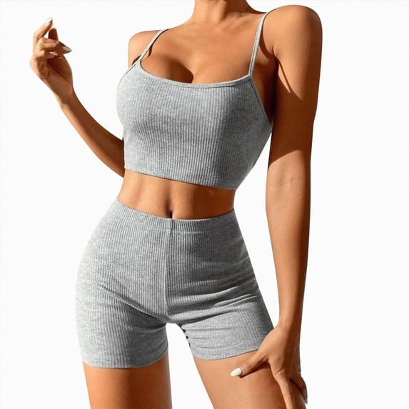 Hessimy Womens Workout Sets Two Piece Cross Back Tank Top Matching High Waist Leggings Sets Gym Outfits Work Out Clothes Grey XL