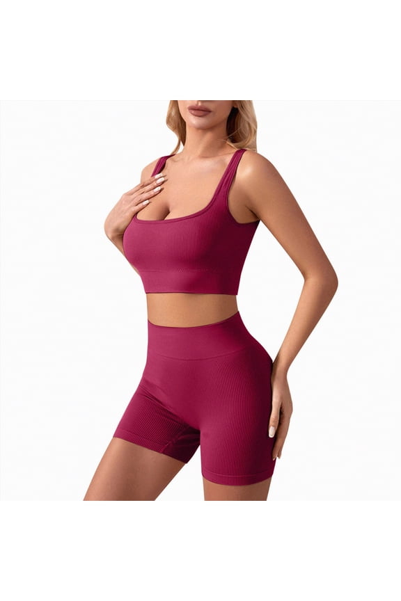 Womens Workout Sets Two Piece Cross Back Tank Top Matching High Waist Leggings Sets Gym Outfits Work Out Clothes(Red,M)