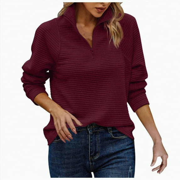 Hessimy Womens Zip Up Sweatshirt Solid Color Fuzzy Quarter Zip Sweatshirt Women Trendy Casual Zipper Pullover Sweatshirts Long Sleeve Winter Outfits Essentials Hoodie (Wine,XXL)