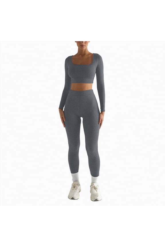 Workout Sets for Women 2 Piece Backless Strappy Sports Bra Seamless Leggings Matching Set Yoga Outfits(Grey,L)