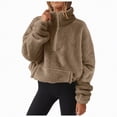 thumbnail image 1 of Hessimy Zip Up Hoodie Women Casual Long Sleeve Fleece Sweatshirts Jackets With Pocket Essentials Hoodie Black Hoodie Half Zip Pullover Oversized (Khaki,S), 1 of 5
