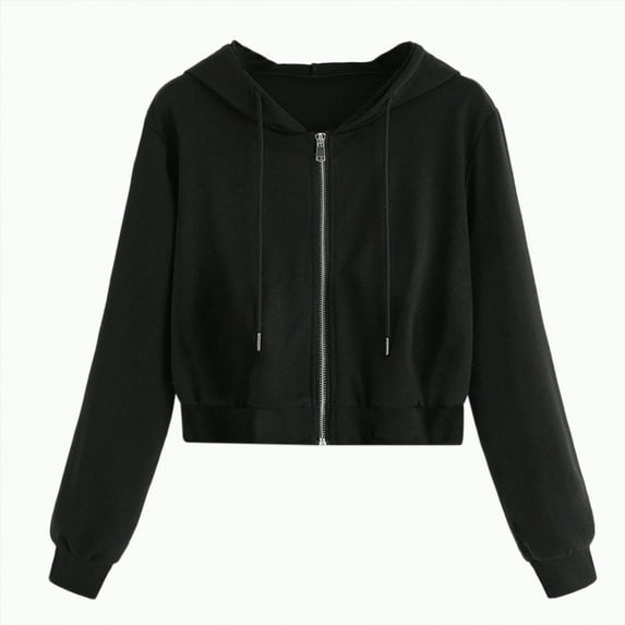 Hessimy Zip Up Hoodie Women Sweatshirt Casual Long Sleeve Jacket Sweater With Pockets Essentials Hoodie Solid Color Cropped Hoodie Oversized (Black,M)