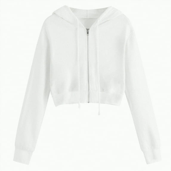 Hessimy Zip Up Hoodie Women Sweatshirt Casual Long Sleeve Jacket Sweater With Pockets Essentials Hoodie Solid Color Cropped Hoodie Oversized (White,XL)