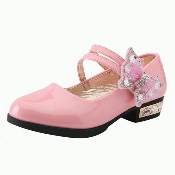 Hessimy girls school shoes mary jane flats black uniform dress shoes for little bigs kids Low Heels Glitter Flower Party Wedding Footwear sandals school (Pink,4)