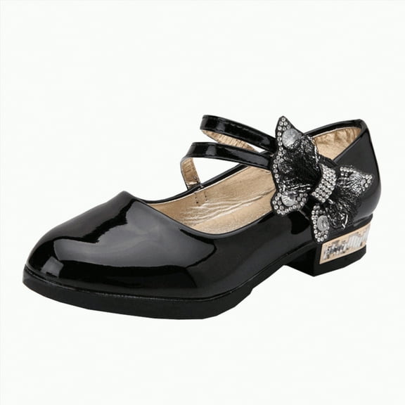 Hessimy girls school shoes mary jane flats black uniform dress shoes for little bigs kids Low Heels Glitter Flower Party Wedding Footwear sandals school (Black,1.5)