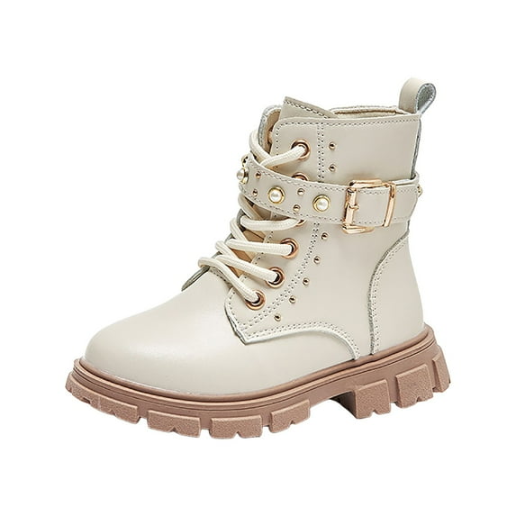 Hessimy muck boots for men Boys Girls Leather Lace-Up Waterproof Mid Calf Combat Riding Winter Boots (Toddler/Little Kid/Big Kid)(Beige,12.5)