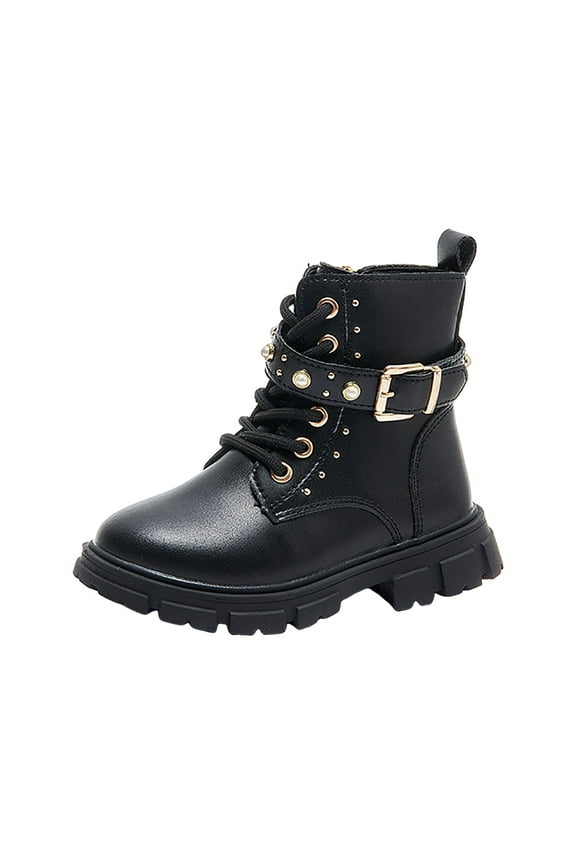 muck boots for men Boys Girls Leather Lace-Up Waterproof Mid Calf Combat Riding Winter Boots (Toddler/Little Kid/Big Kid)(Black,13)