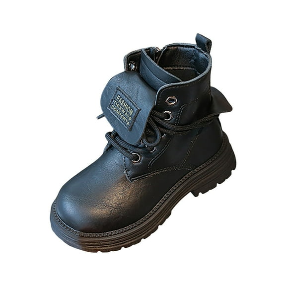 Hessimy platform boots Girls Lace Up Riding Boots Mid Calf Combat Boots Leather Boot 4-11 Years(Black,11.5)