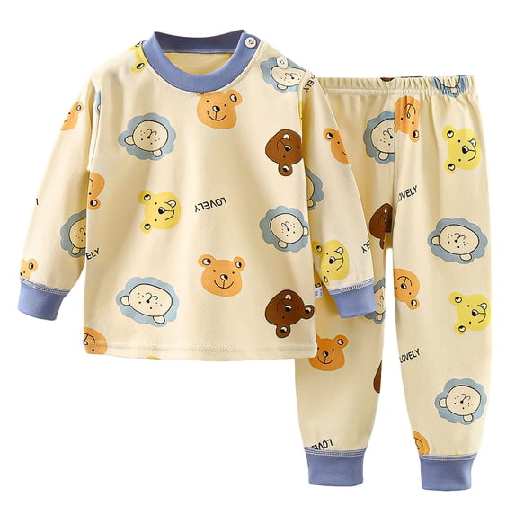 Hessimy unisex-child, Long Sleeve and Pant Cotton 2-Piece Pajama Sets kids pajamas(Light Yellow,3-6 Months)