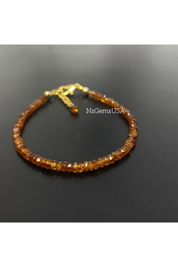 Hessonite Beaded Bracelet: Orange Micro Faceted Gemstone, Adjustable