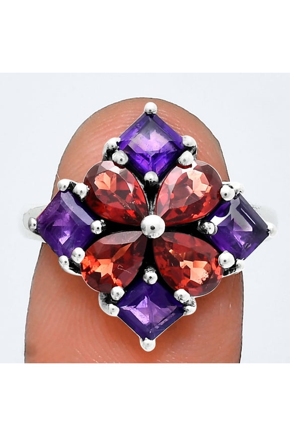 Hessonite Garnet & African Amethyst 925 Silver Ring s.9.5 Jewelry R-1021 AGR1020_B_9.5
