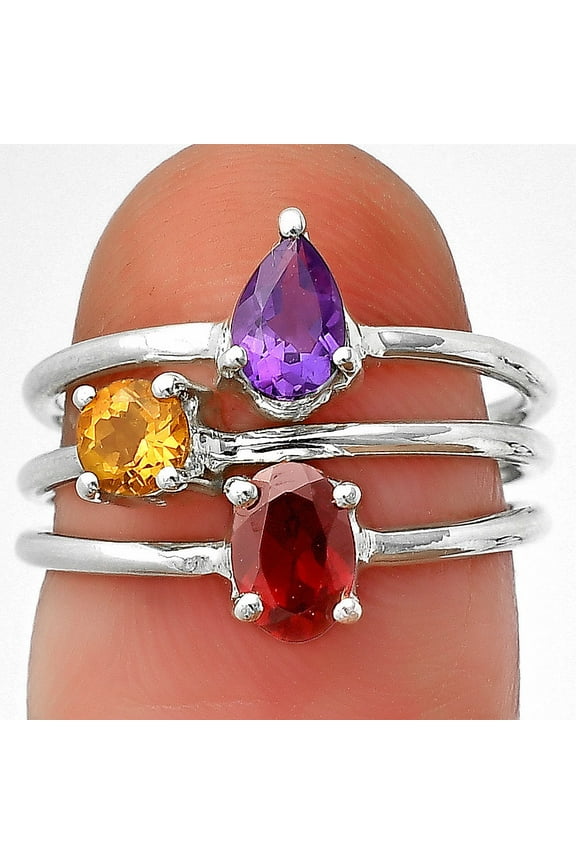 Hessonite Garnet, Amethyst & Citrine 925 Sterling Silver Ring s.8 Jewelry DGR1120_B_8 R-1159