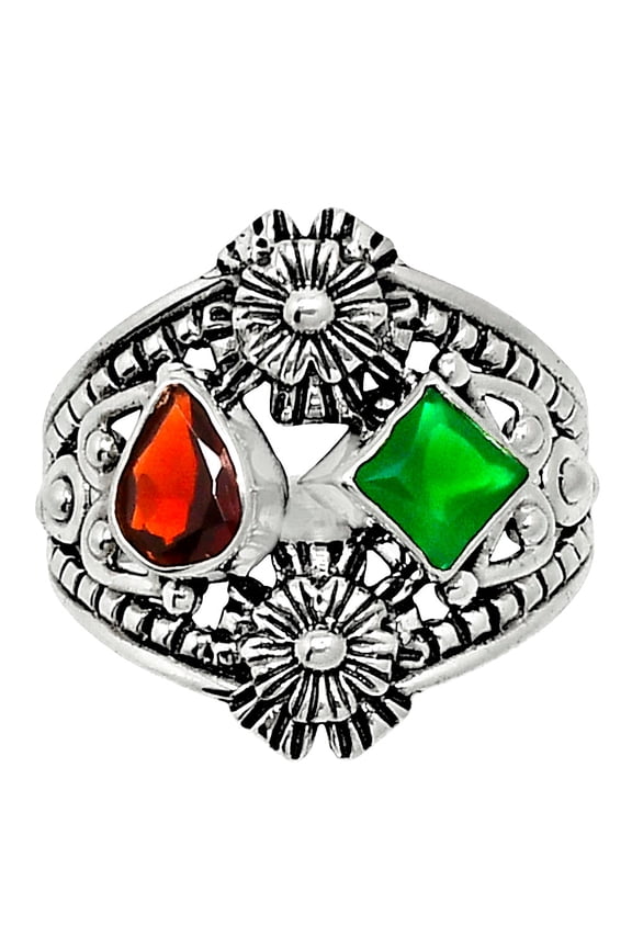 Hessonite Garnet & Green Onyx 925 Sterling Silver Ring s.9 Jewelry R-1740 SDR248049