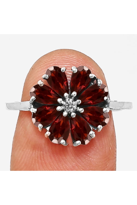 Hessonite Garnet & Moissanite 925 Sterling Silver Ring s.7 Jewelry R-1031 AGR1025_B_7