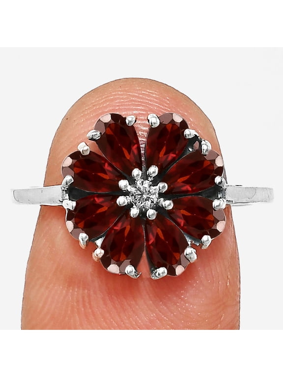 Hessonite Garnet & Moissanite 925 Sterling Silver Ring s.9 Jewelry R-1031 AGR1025_B_9