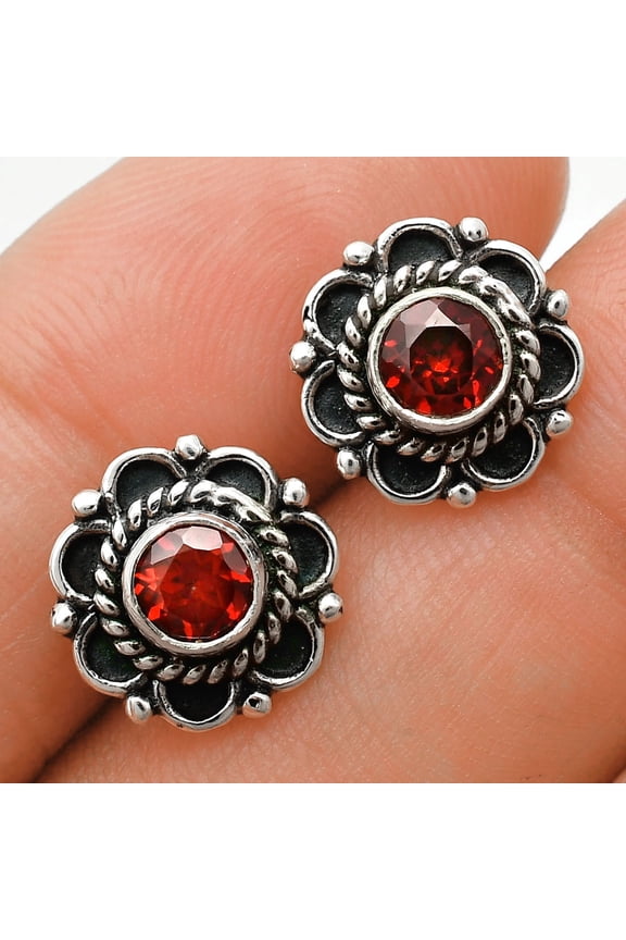 Hessonite Garnet Stud 925 Sterling Silver Earrings Jewelry E-1121 AGE1009_A
