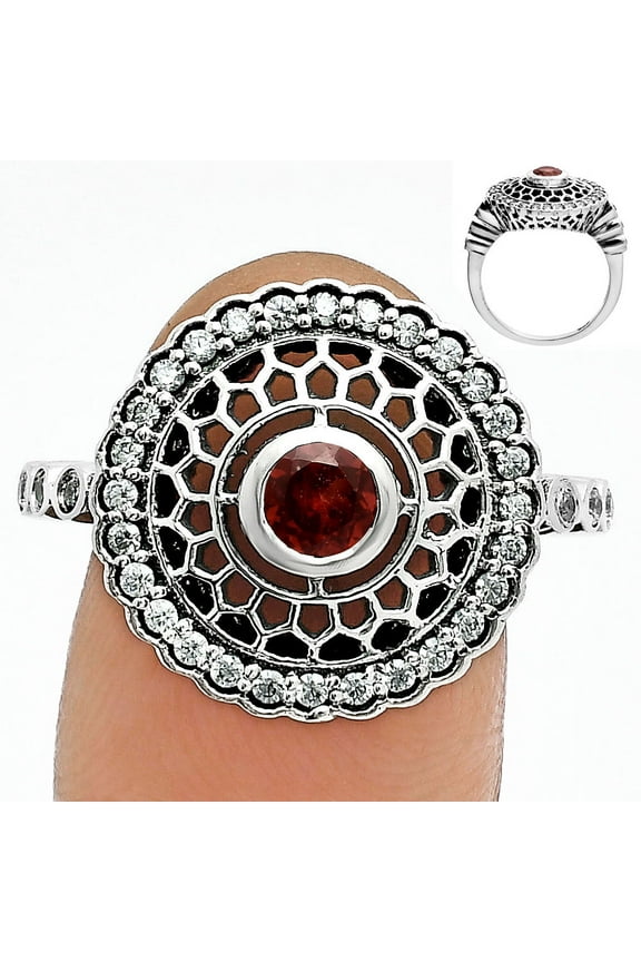 Hessonite Garnet & White Zircon 925 Sterling Silver Ring s.9 Jewelry R-1735 AGR1029_D_9