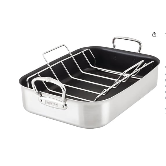 Hestan - Provisions Collection - Classic Clad Nonstick Roasting Pan with Stainless Steel Rack, Induction Cooktop Compatible, 16.5-Inch