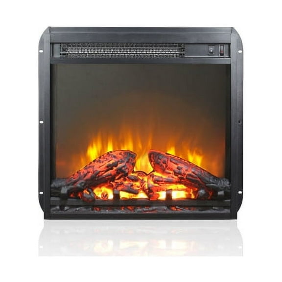 HestiNysus 18-Inch Slimline Electric Fireplace with Real Fire and Log Kit, Overheat Protection, Antique Black