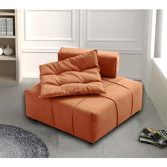 HestiNysus 33.1" Modular Partitioned Modern Style Lazy Boy Sofa, Armless Chair with Removable Back Cushion, Caramel