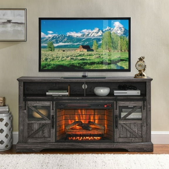 HestiNysus 60-inch electric fireplace cabinet with sensor door-Dark Rustic Oak