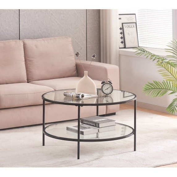 HestiNysus Double Glass Coffee Table,Black