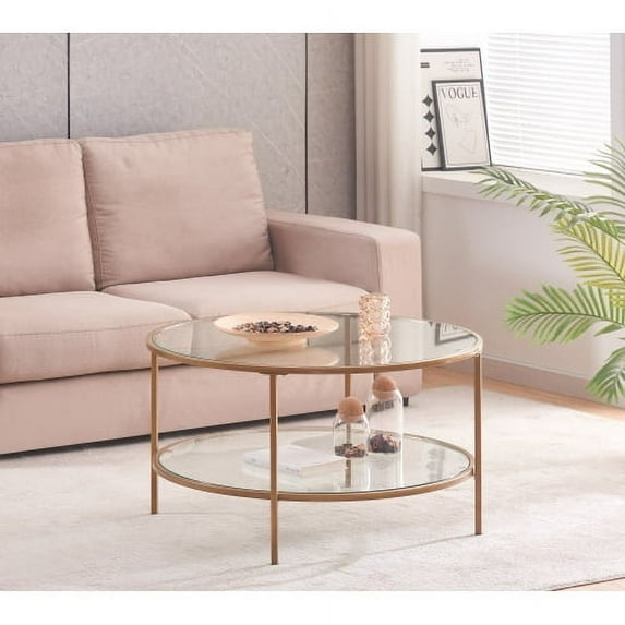 HestiNysus Double Glass Coffee Table,Gold