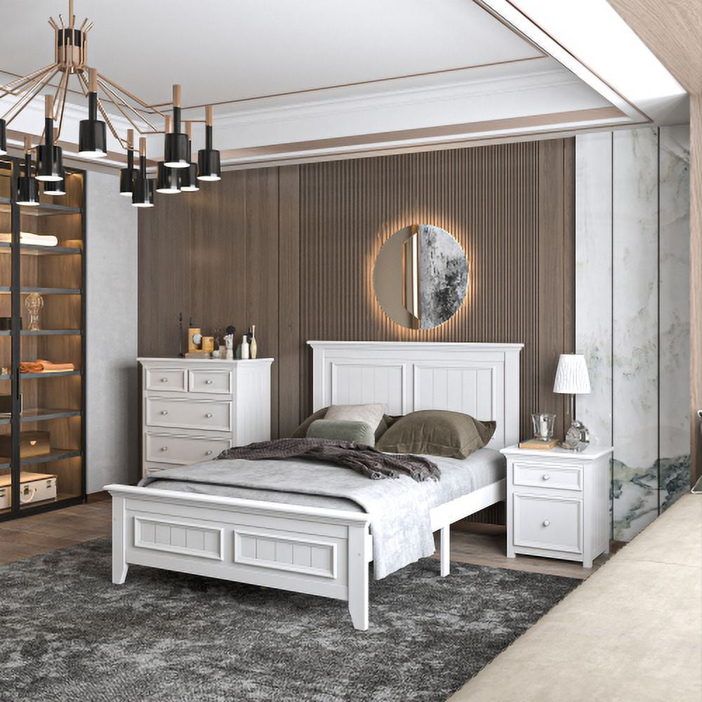 HestiNysus White Modern Rustic Inspired Solid Wood Bed, Full Size Bed ...