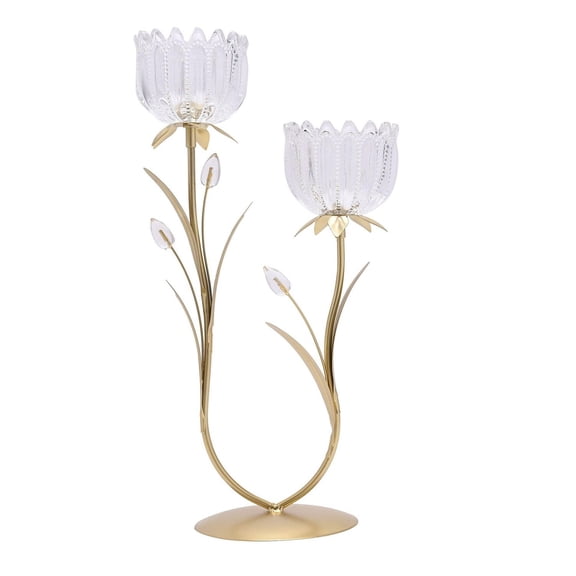Hestia 2 Stem Candle Holder With Clear Glass On Gold Base