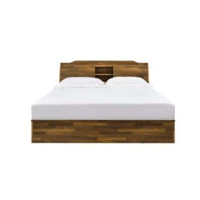 Hestia Midcentury Queen Bed with Upholstered Leather Headboard and Storage
