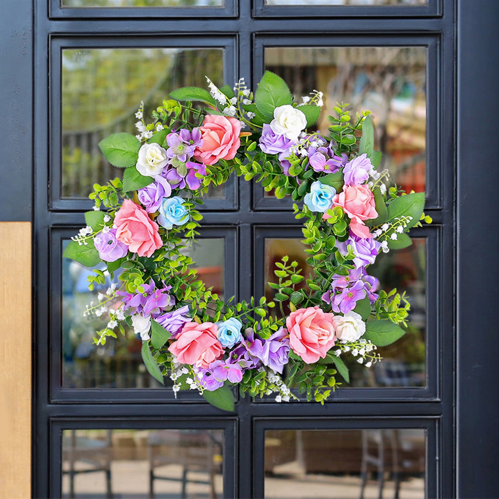 Hesxuno 17.7inch Spring Summer Wreaths for Front Door Artificial Pink ...