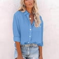 thumbnail image 1 of Hesxuno Button Down Shirts For Women Summer Trendy Casual Solid Shirts Loose Long Sleeve Turndown Collar Cardigan Blouses Teen Girls Basic Tops With Pocket, 1 of 5