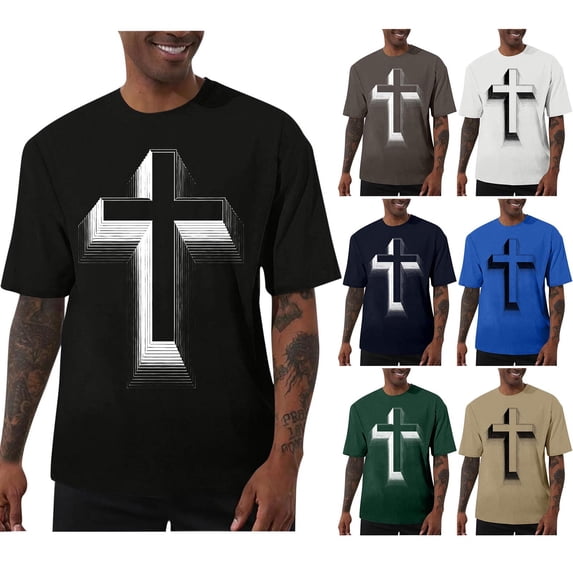 Hesxuno Christian T-shirts for Men Big and Tall Cross Graphic Tees Jesus Faith Shirt Trendy Casual Summer Tee Tops Inspirational Tshirt Blue XXXL