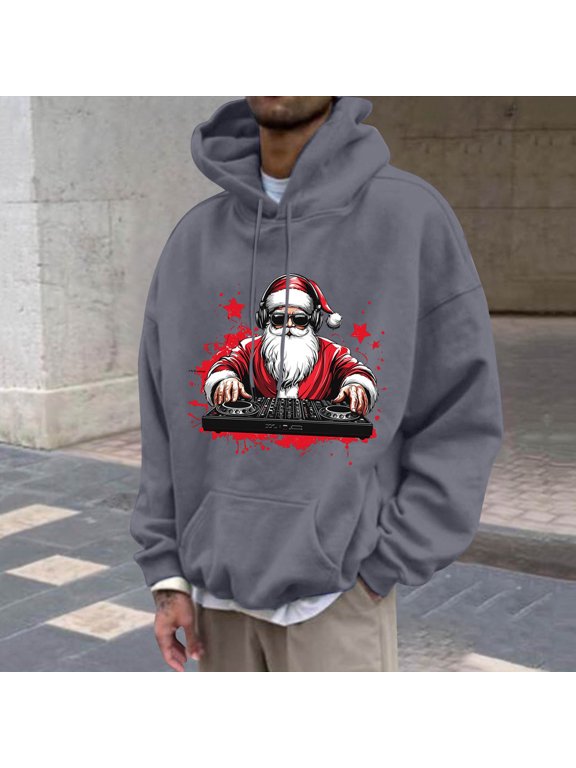 Christmas Hoodie for Men Oversized Kangaroo Pocket Hooded Sweatshirts Funny Xmas Graphic Pullover Tops S