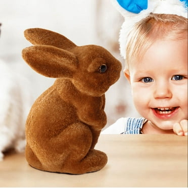 Hesxuno Easter Furry Flocked Bunny Rabbit Grass Rabbit  Miniatures Standing Moss Garden Yard Home Party Ornament Decoration