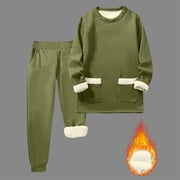 Hesxuno Fleece Pajama Sets for Men 2 Piece Loungewear Set Sherpa Fleece Lined Sweatshirts & Sweatpants Pajamas Sleepwear Fall Winter Lounge Set Thermal Underwear Sets M