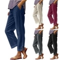 thumbnail image 1 of Hesxuno Linen Pants for Women Straight Leg Elastic Waist Summer Pants Breathable Beach Comfy Pants with Pockets Dark Gray S, 1 of 7