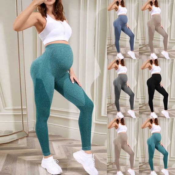 Hesxuno Maternity Leggings for Women Elastic Waist Butt Lifting Yoga Pants Over the Belly Full Length Bottoms Workout Athletic Seamless Leggings Dark Gray M