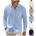 thumbnail image 1 of Hesxuno Men Cotton Linen Button Down Shirts Loose Fit Collared Long Sleeve Shirt Solid Color Untucked Shirts with Pockets Navy M, 1 of 8