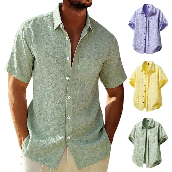 Hesxuno Men Dress Button Down Shirts Striped Loose Fit Short Sleeve Shirts Casual Formal Business Work Wrinkle Free Shirts Green S