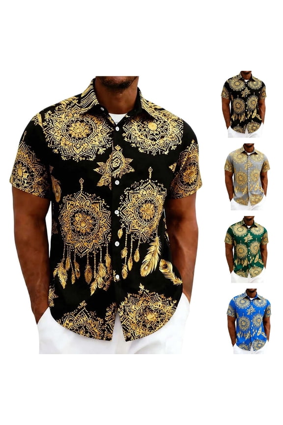 Men Retro Beach Shirts Stylish Casual Button Down Shirts 3D Printed Collared Short Sleeve Tops 2026 Summer Hawaii Shirts Wedding Party Shirt White M