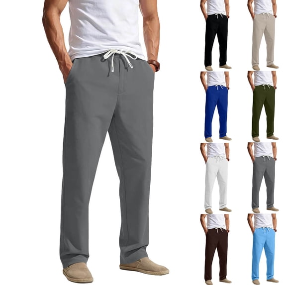 Hesxuno Men Straight Leg Nylon pants Elastic Drawstring Waist Pants Solid Summer Pants with Pockets Casual Comfy Lightweight Pants Black S
