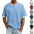 thumbnail image 1 of Hesxuno Men Waffle T-Shirts Quarter Zip Pullover Raglan Short Sleeve Tops Stylish Casual Summer Tees Soft Textured Knit Tshirt Black S, 1 of 4