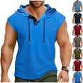 thumbnail image 1 of Hesxuno Mens Hooded Tank Top Drawstring Button Collar Hoodie Shirts Mesh Athletic Running Tops Basic Solid Sleeveless Tee Shirt Light Blue L, 1 of 5