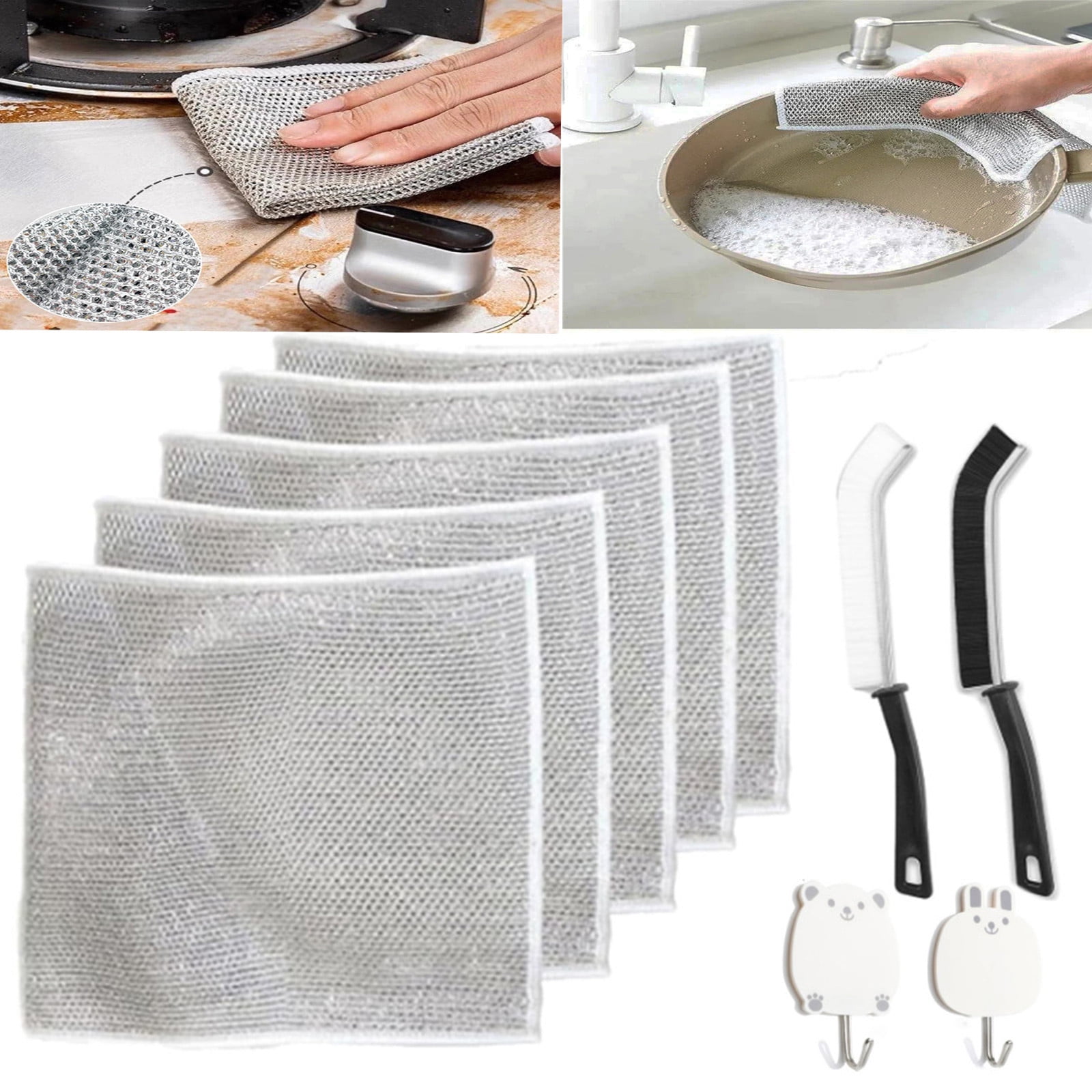 Hesxuno Multifunctional Non-scratch Wire Dishcloth Brush Set Premium ...