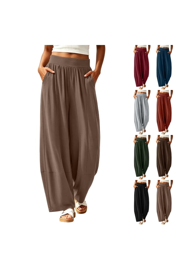 Women Wide Leg Pant Plus Size Lounge Barrel Pants Comfy Flowy Palazzo Trousers Lightweight Daily Wear Solid Bottoms Orange S