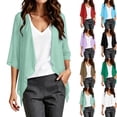 thumbnail image 1 of Hesxuno Short Sleeve Cardigans for Women Lightweight Chiffon Beach Cover Ups Solid Puff Sleeve Cardigan Boho Summer Beach Open Front Tops Red M, 1 of 7